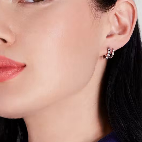 $58 Kate Spade Dazzle Double Huggies silver - Picture 2 of 7